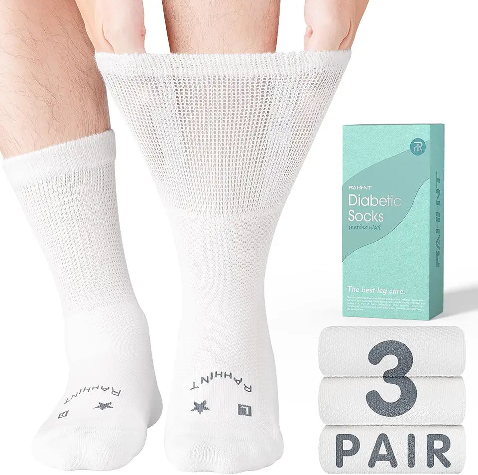 Merino Wool Diabetic Socks for Men Women Loose Fit Non Binding F25569