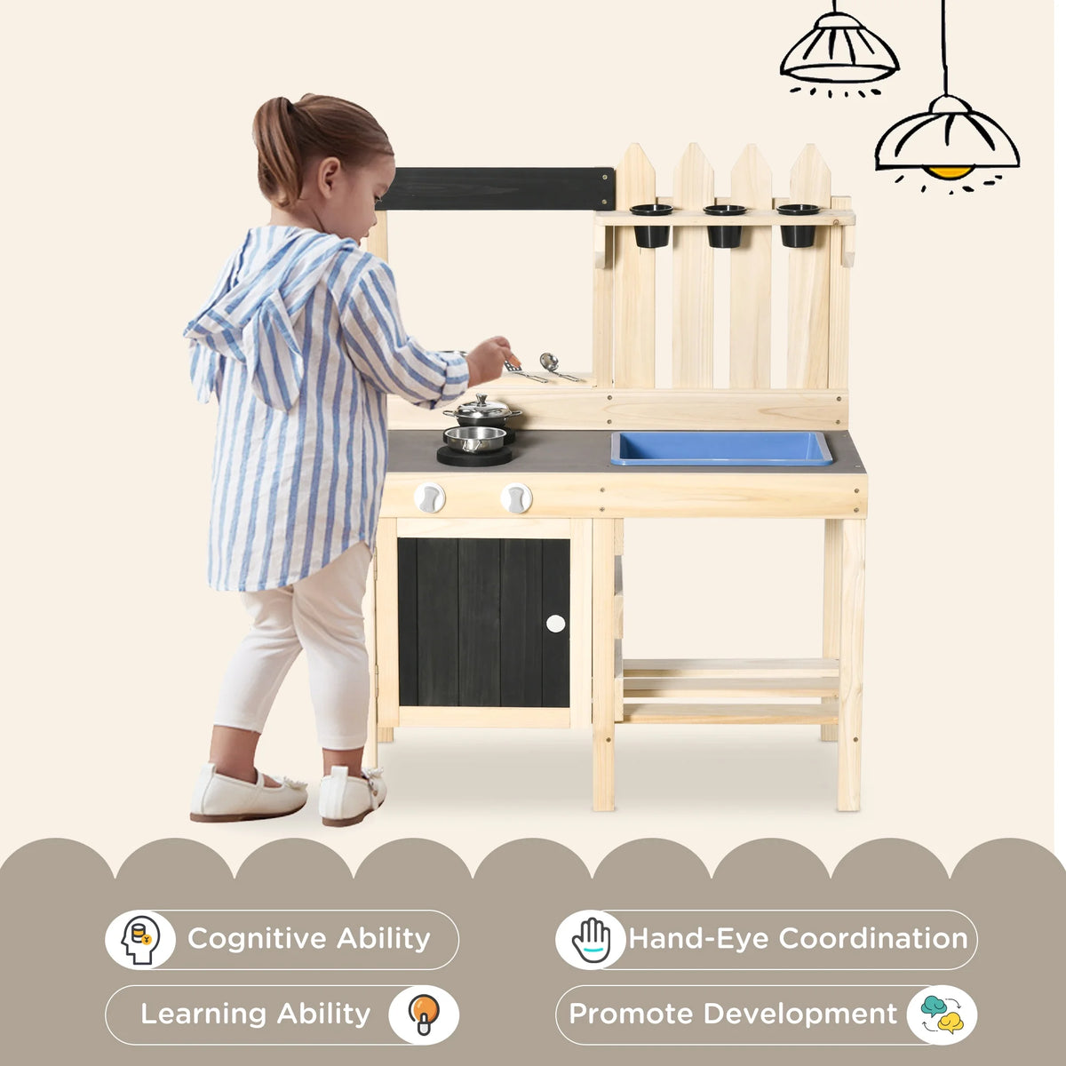 Outdoor Wooden Kitchen Play Set with Removable Sink M581