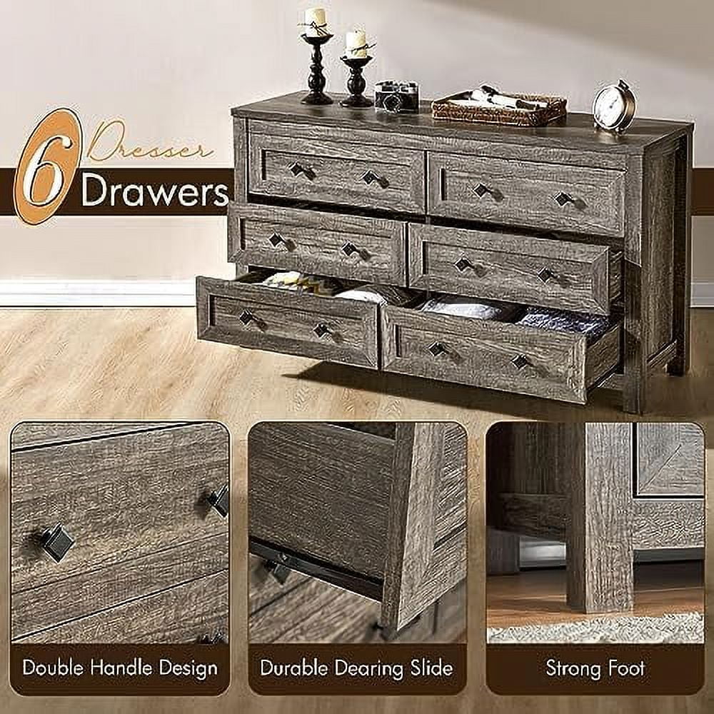 6 Drawer Wood Dresser Dark Oak B6701