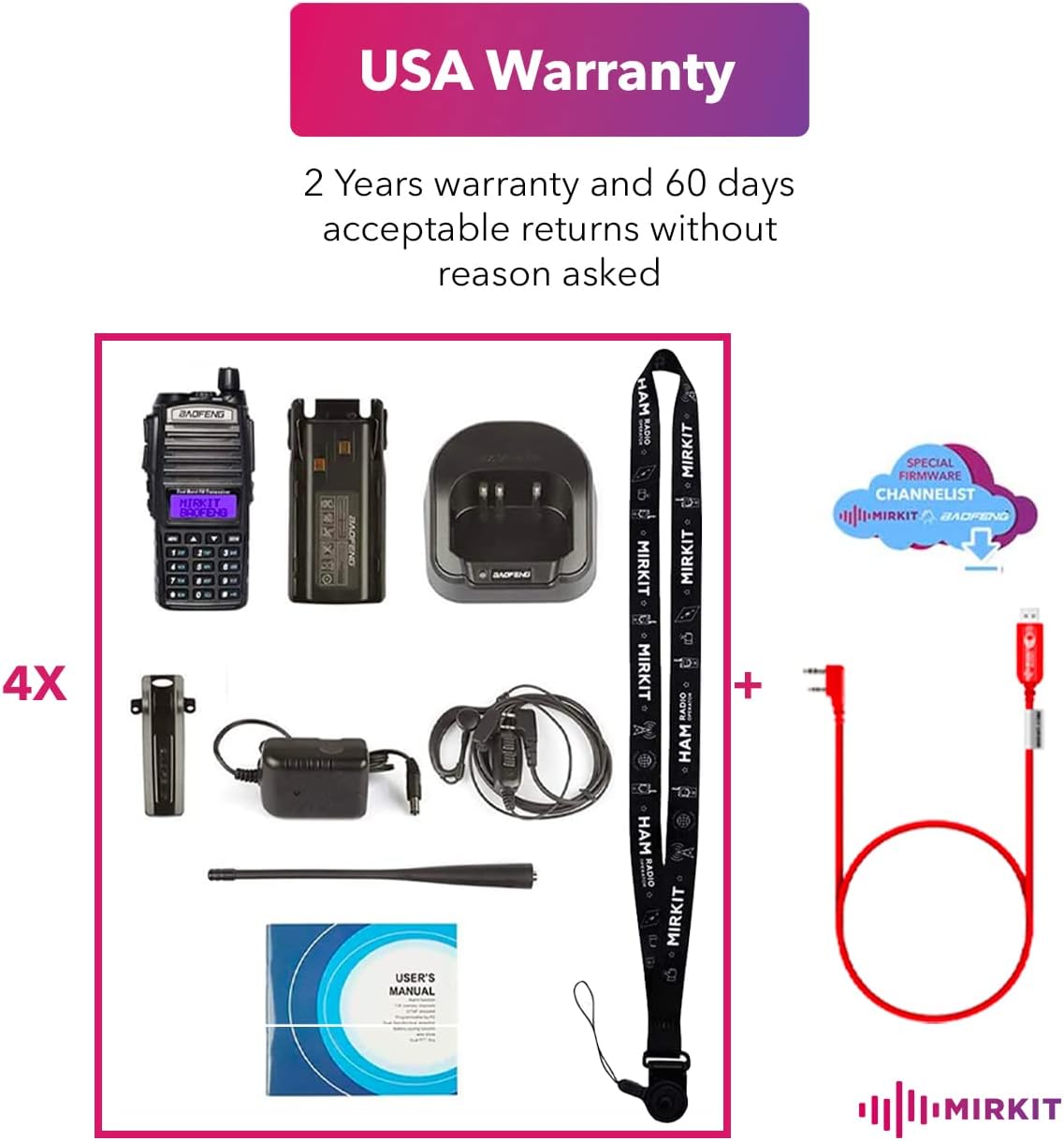 Red 8 Watt Ham Radio with 2800 mAh Battery & Programming Cable S431556