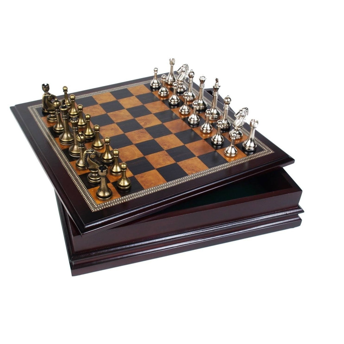 Metal Chess Set with Wood Board Q30111