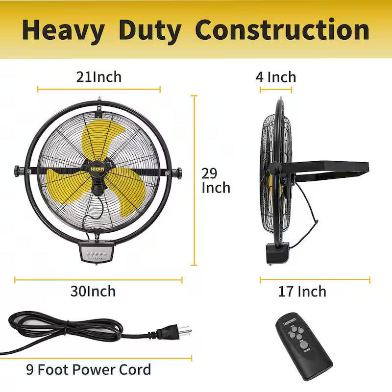 Yellow 3-Speeds Wall Fan with Remote Control S98139