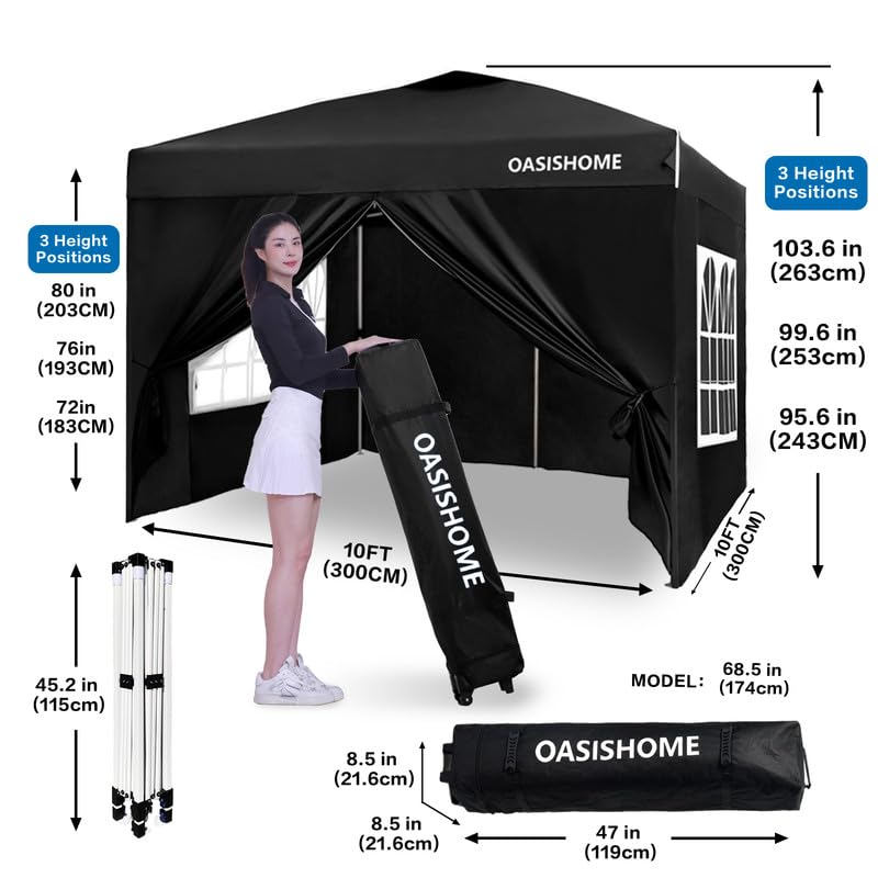 10'x10' Black Portable Canopy Tent with 4 Sidewalls F3194