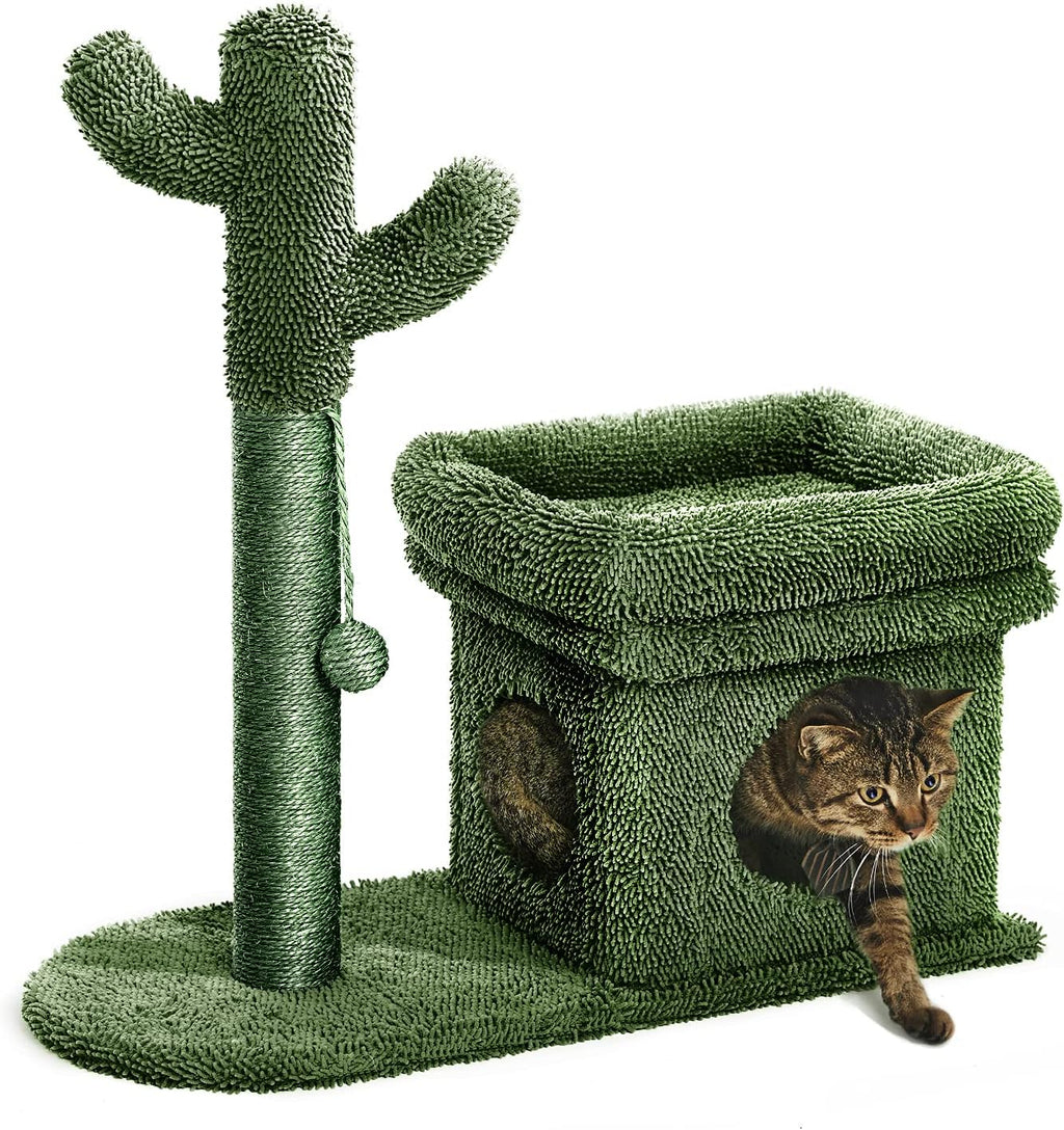 Green Cat Scratching Post Kitty Condo with Dangling Ball U27459