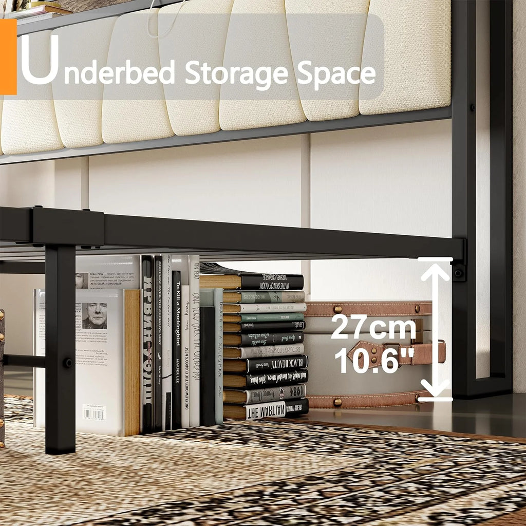 King Bed Frame with Storage Headboard and Charging Station R71304