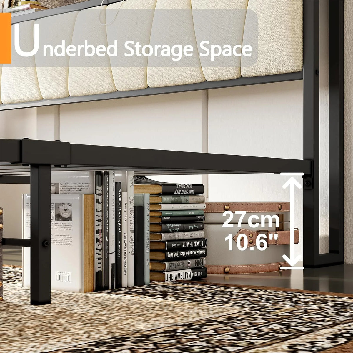 King Bed Frame with Storage Headboard and Charging Station R71304