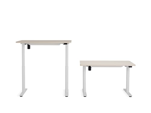 White Base & Light Oak Top Height-Adjustable Desk P910