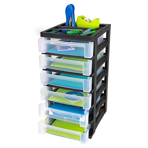 Medium Plastic Storage Cart, 6 Drawers, Black X2260