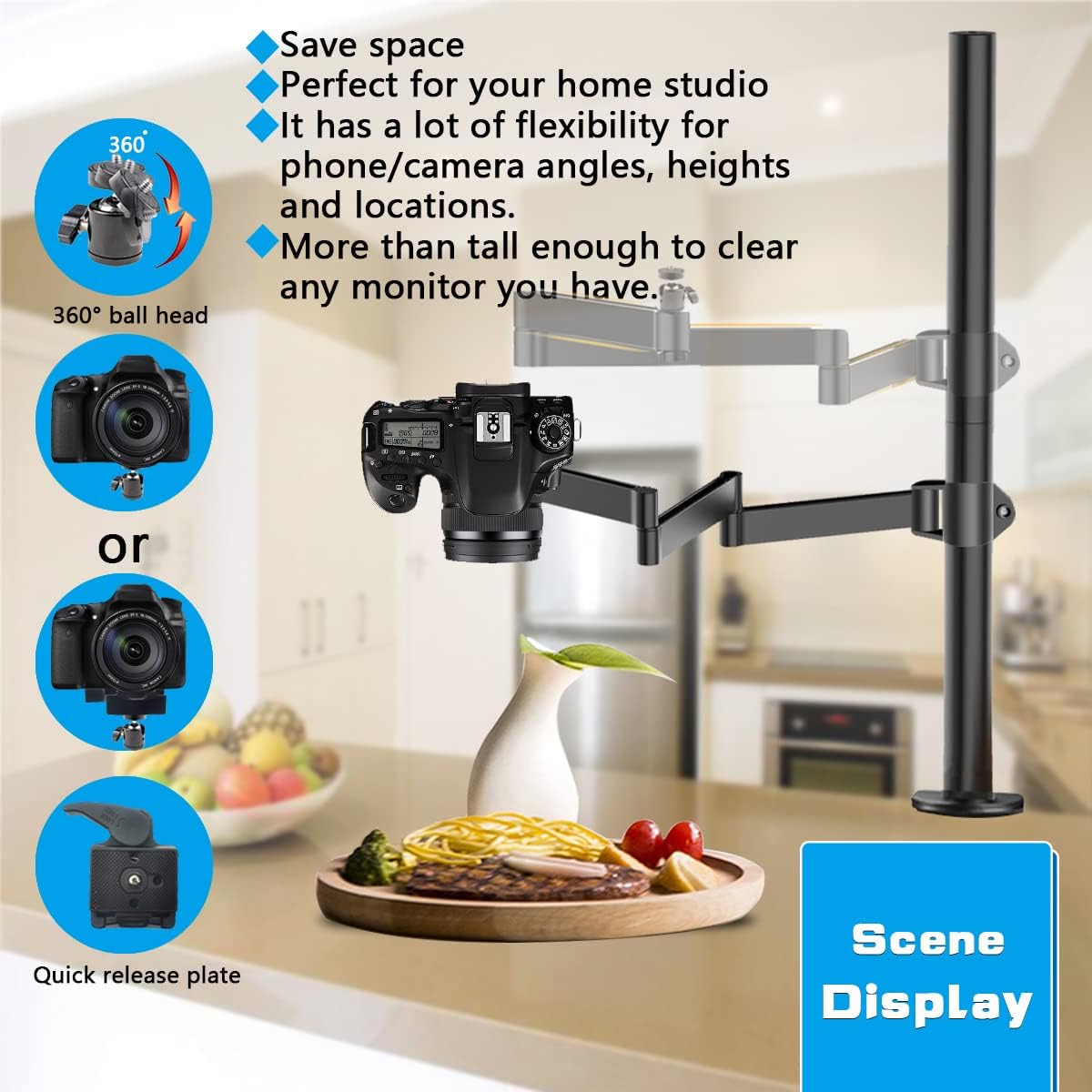 Overhead Camera Mount Rig Stand with Flexible Arm and 360° Ball Head U501