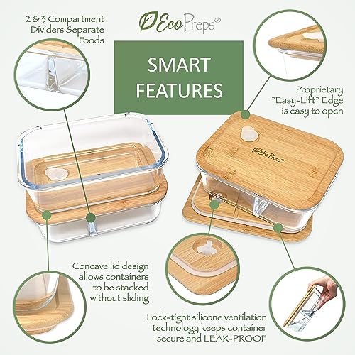 3 Pack Glass Meal Prep Containers with Bamboo Lids P384