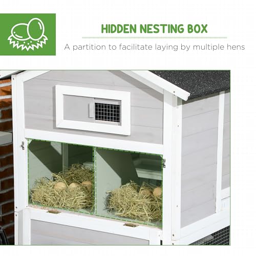 Light Gray Wooden Chicken Coop with Nesting Box and Removable Tray F420