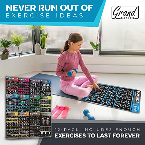 12-PACK Laminated Large Workout Poster Set with Exercise Charts J651