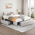 Beige Queen Upholstered Platform Bed Frame with 3 Storage Drawers L66232