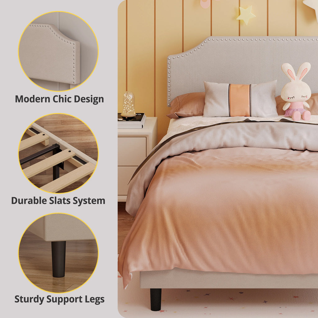 Upholstered Twin Bed Frame with Adjustable Headboard B23062