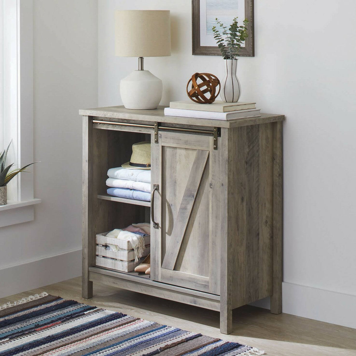Rustic Gray Accent Storage Cabinet W8473