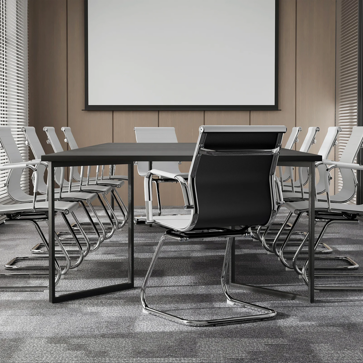 Set of 2 White Office Chairs with Sled Base K4076