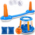 Inflatable Pool Float Set with Volleyball Net & Basketball Hoops P31524
