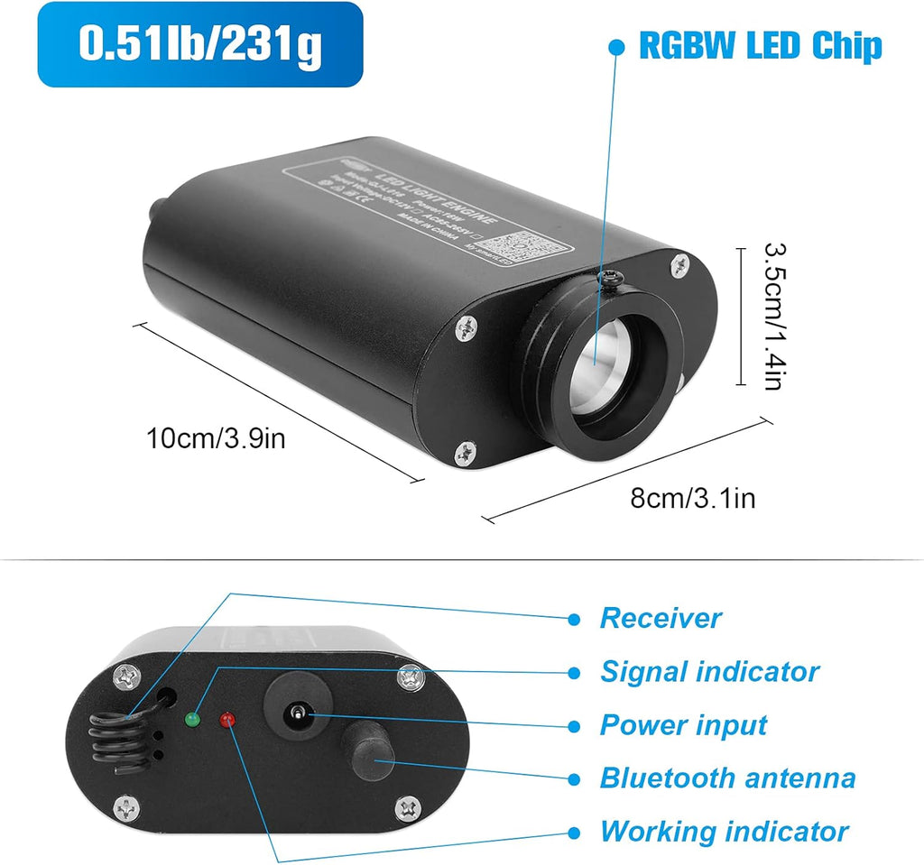 16W 450pcs 9.8ft RGBW LED Fiber Optic Headliner Light Kit with Adapter and Cigarette Lighter I5193