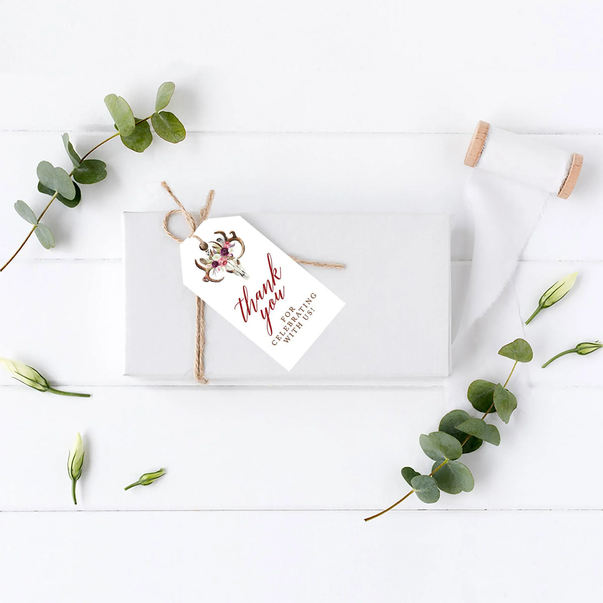 Boho Rustic Floral Antlers Cardstock Gift Tags 100-Pk H560734