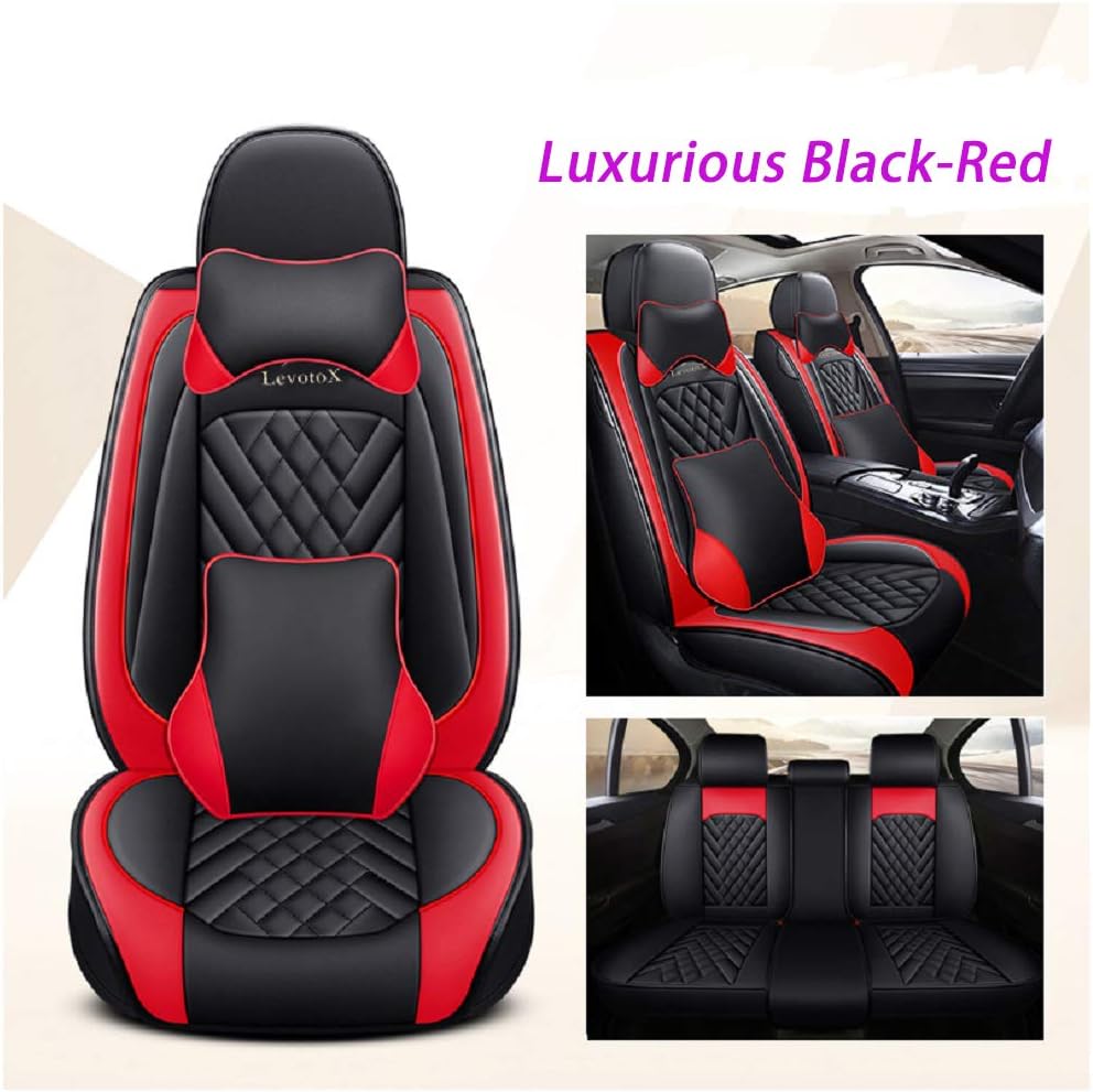 Black-Red Leather Car Seat Covers 2 Seats F529