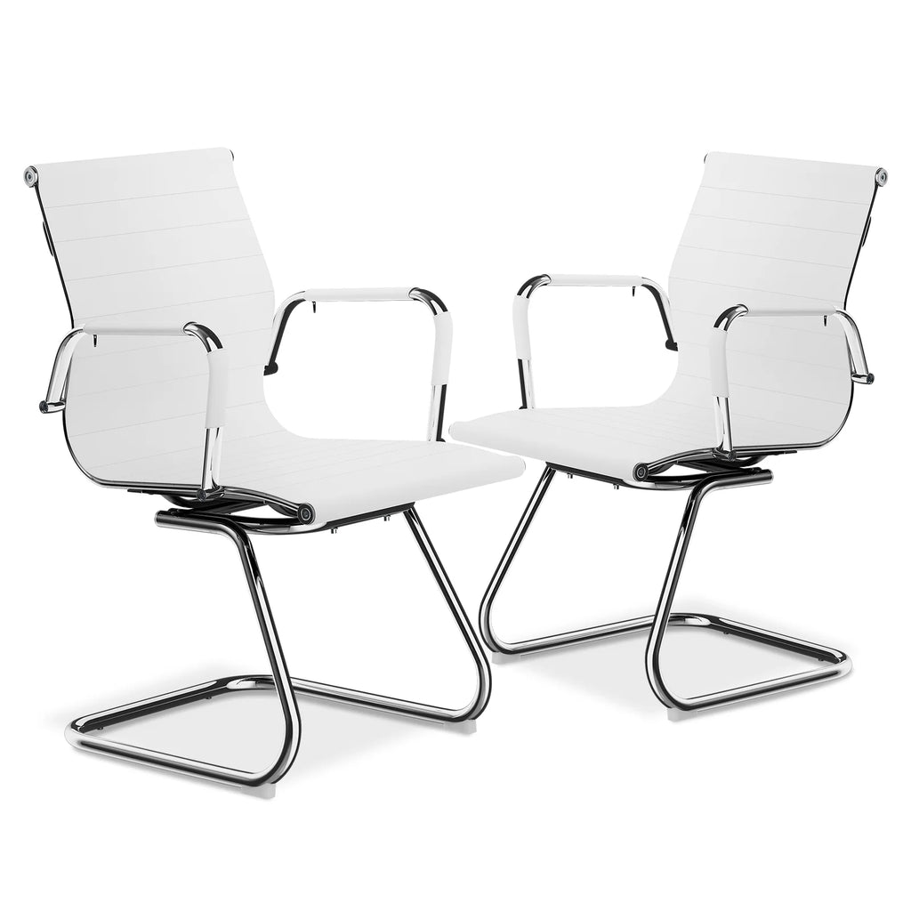 Set of 2 White Office Chairs with Sled Base K4076