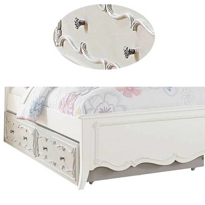 White Twin Size Wooden Trundle Bed with Caster Wheels T50309