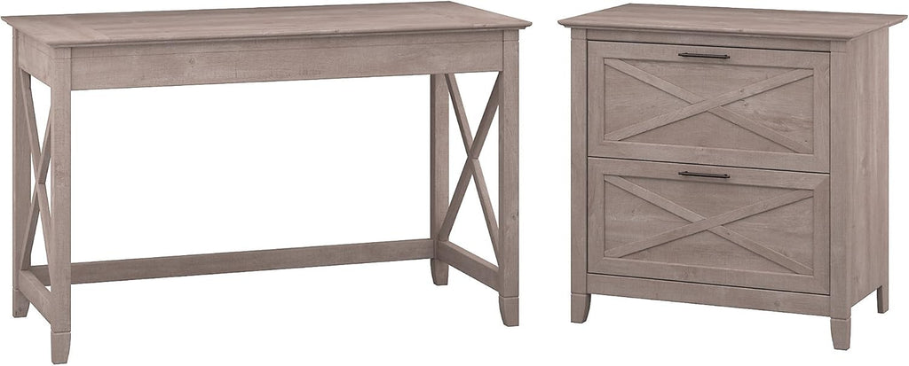 Pure White Oak Writing Desk with 2 Drawer File Cabinet Q448