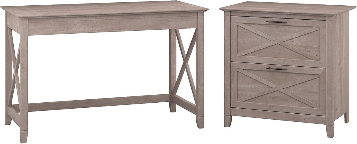 Pure White Oak Writing Desk with 2 Drawer File Cabinet Q448