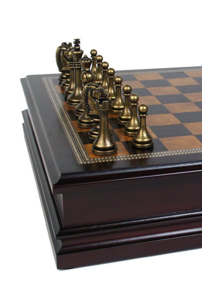 Metal Chess Set with Wood Board Q30111