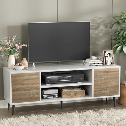 White and Coffee 58 Inch TV Stand with Storage Cabinets U8627
