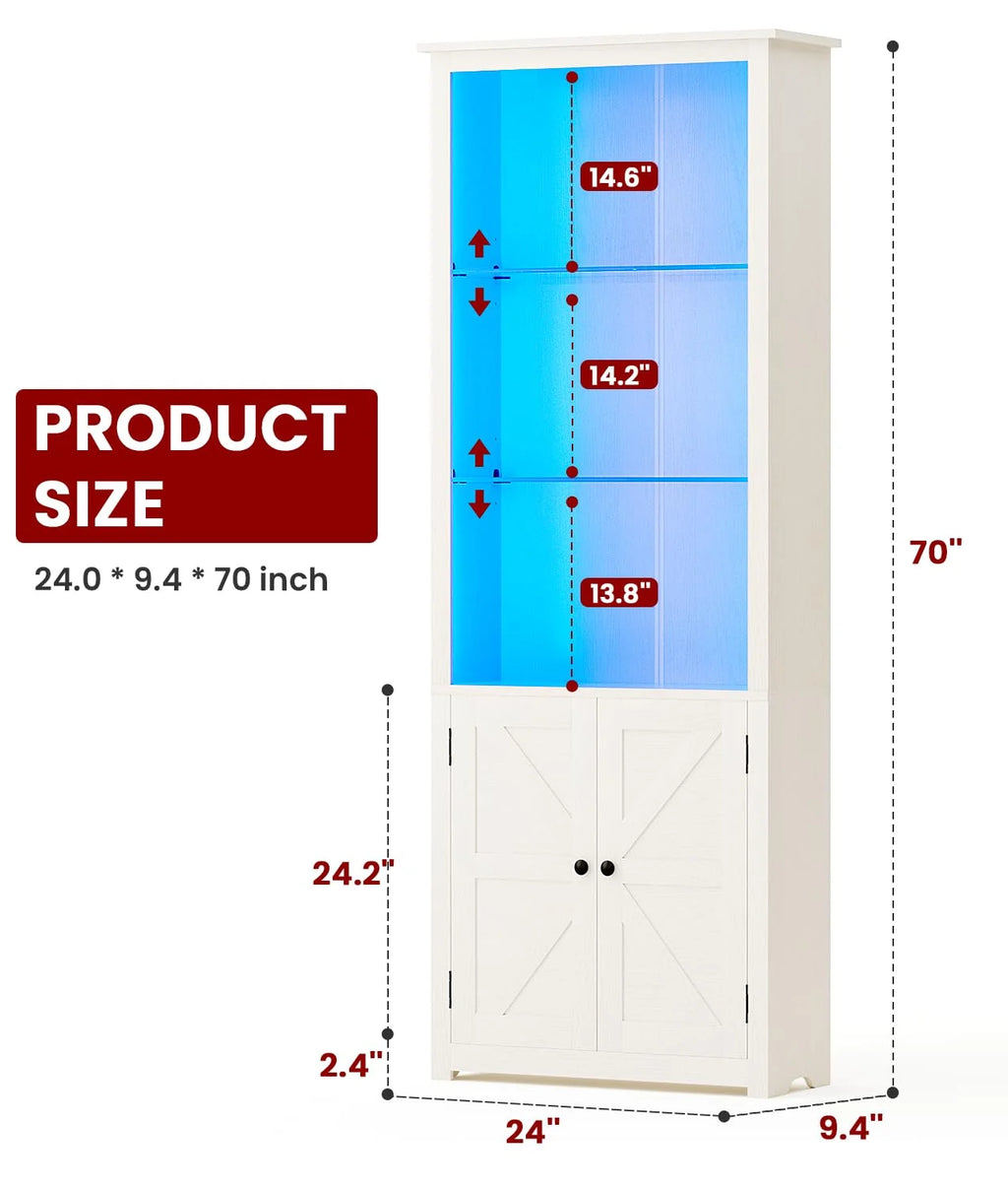 70" Tall Wood 5-Shelf Bookcase with Glass Shelves A7900