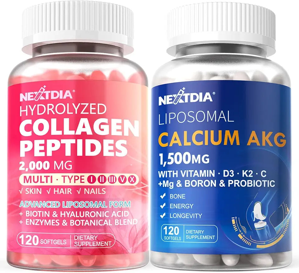 Hydrolyzed Collagen Peptides Pills + Liposomal Calcium AKG Supplement 1500mg H662
