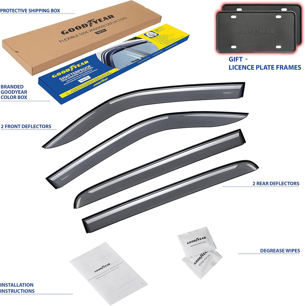 Shatterproof Side Window Deflectors for Trucks Dodge RAM 1500 2019-2022 Crew Cab, Tape-on Rain Guards, 4pcs Z172