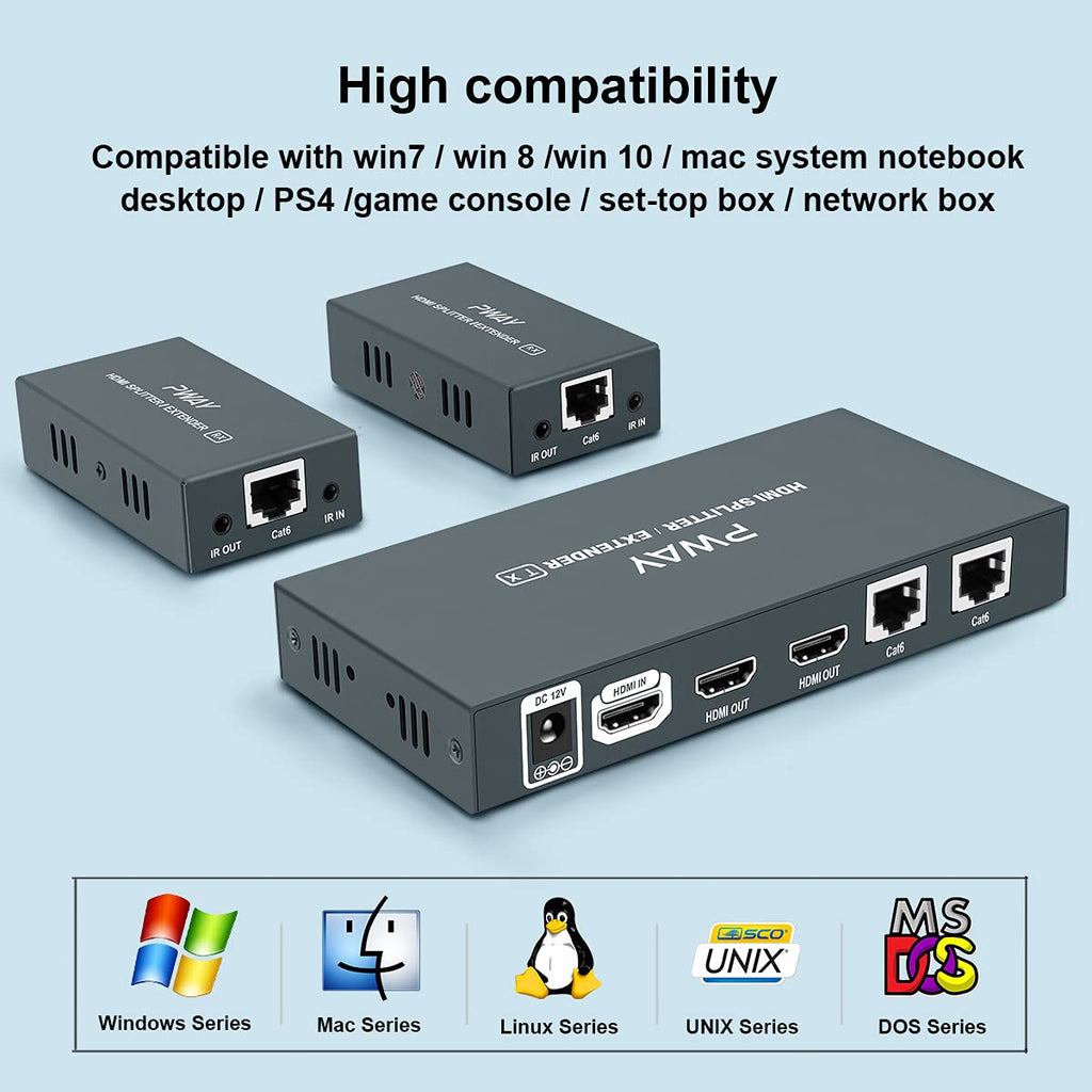 HDMI Extender Splitter 1x2 1080p Over Cat5e/Cat6/Cat7 Ethernet Cable with 2 HDMI Loop Out U98738