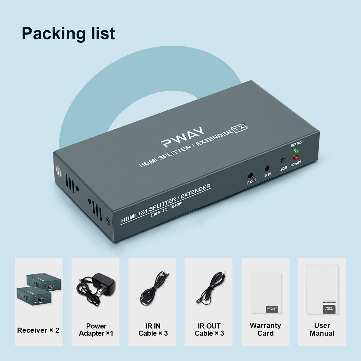 HDMI Extender Splitter 1x2 1080p Over Cat5e/Cat6/Cat7 Ethernet Cable with 2 HDMI Loop Out U98738