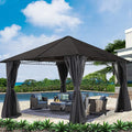 10x10 Hardtop Patio Gazebo with Netting and Screen Walls Curtains, Dark Gray W615