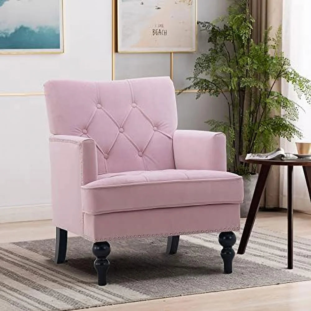 Tufted Velvet Club Chair with Wooden Legs L208766