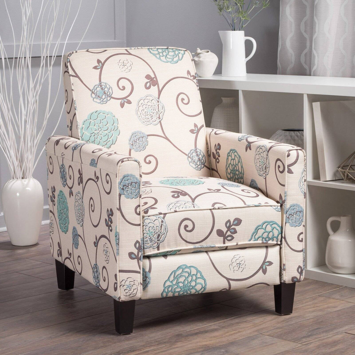 White and Blue Fabric Recliner Z45221