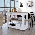 White Engineered Wood Kitchen Island with Two Drawers E455