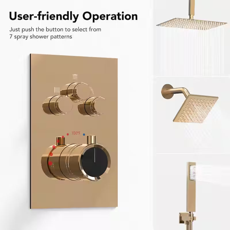 12 in. 6 in. Rainfall Wall and Ceiling Mount 2.5 GPM Fixed and Handheld Shower Head X5011