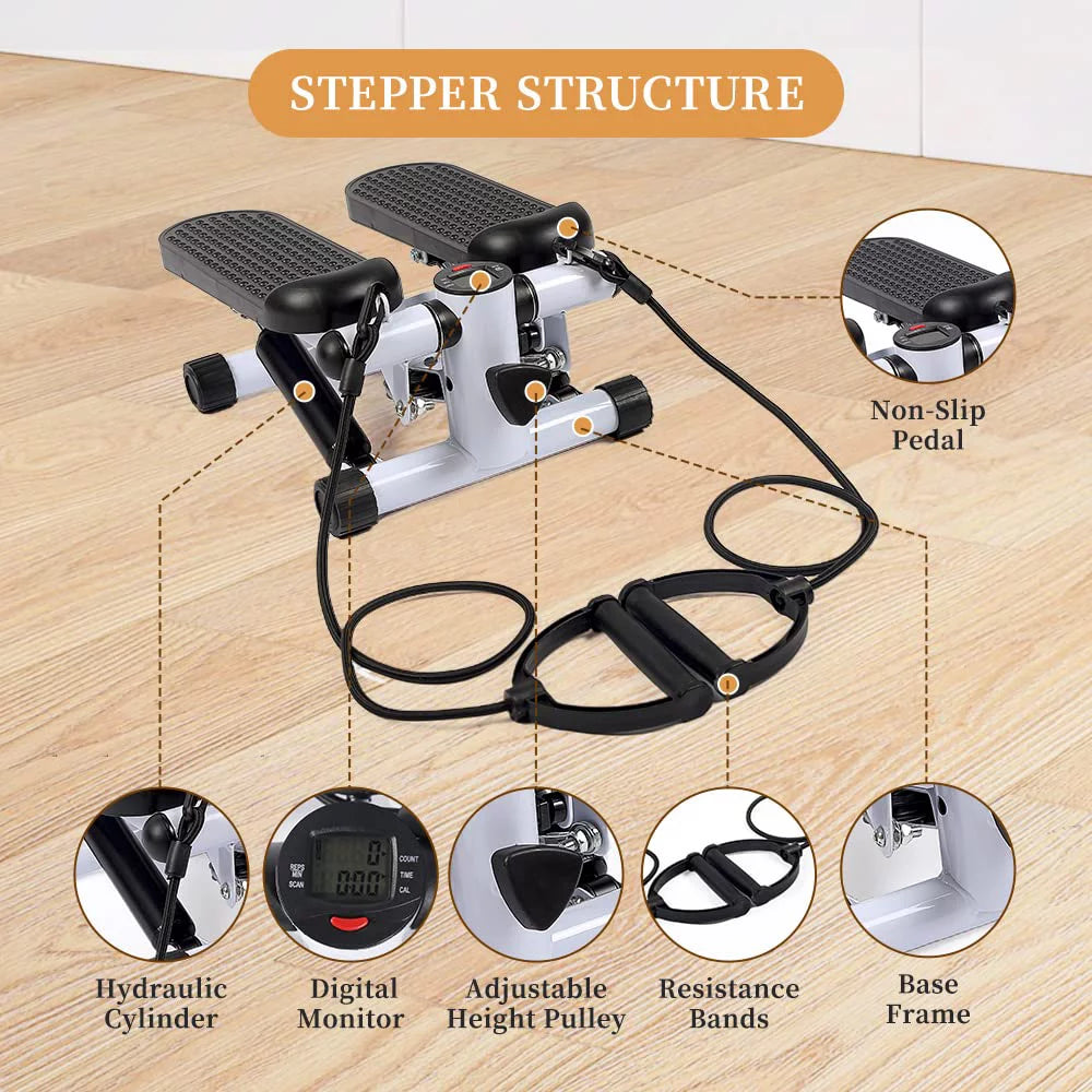 Mini Stepper with LCD, Resistance Bands & Calories Count, Black B613