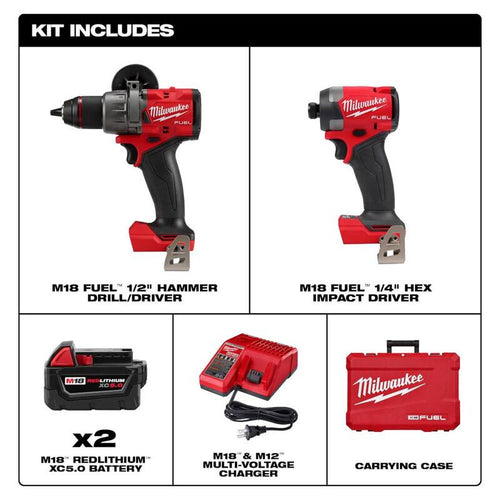 18-Volt Brushless Cordless Hammer Drill & Impact Driver Combo Kit with 50-Piece Bit Set T135