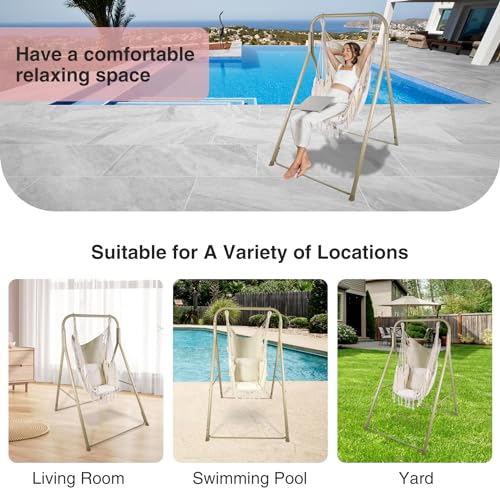 Hammock Chair Stand with Hanging Swing Chair, Heavy Duty Steel, Max Load 330 Lbs J45973