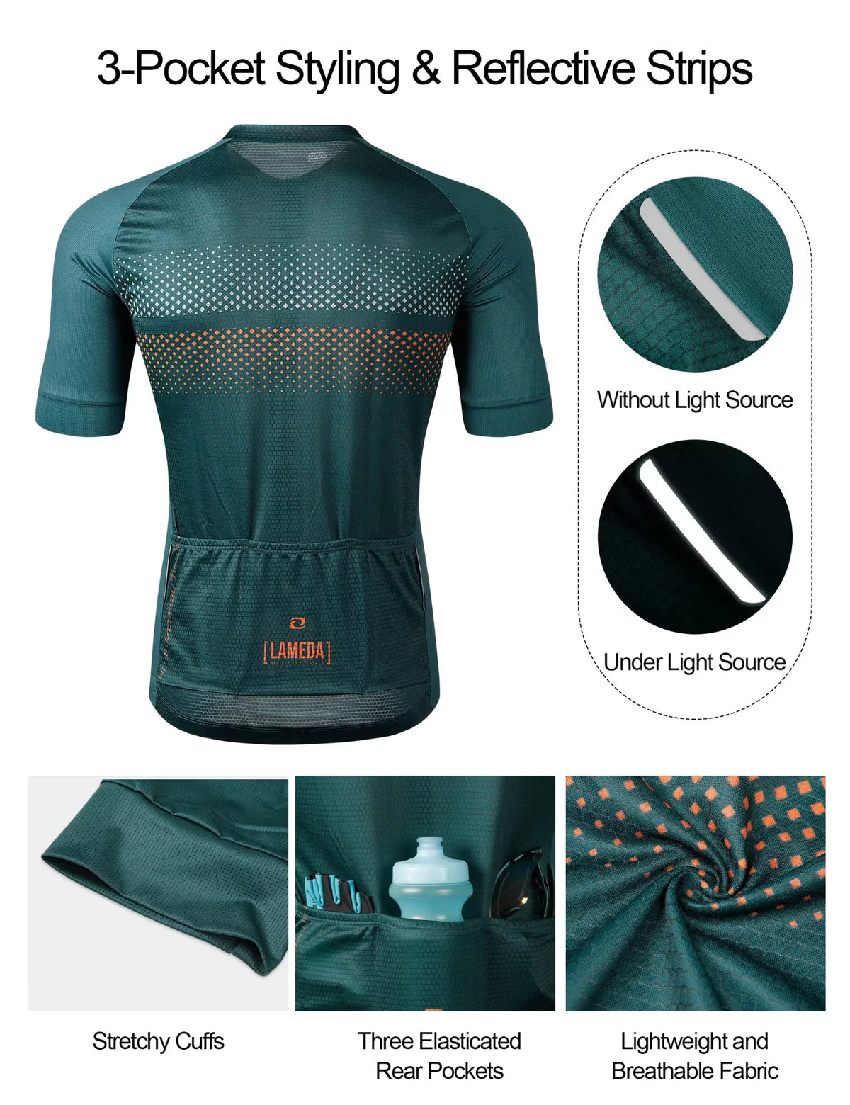 Green Short Sleeve Reflective Cycling Jersey T844