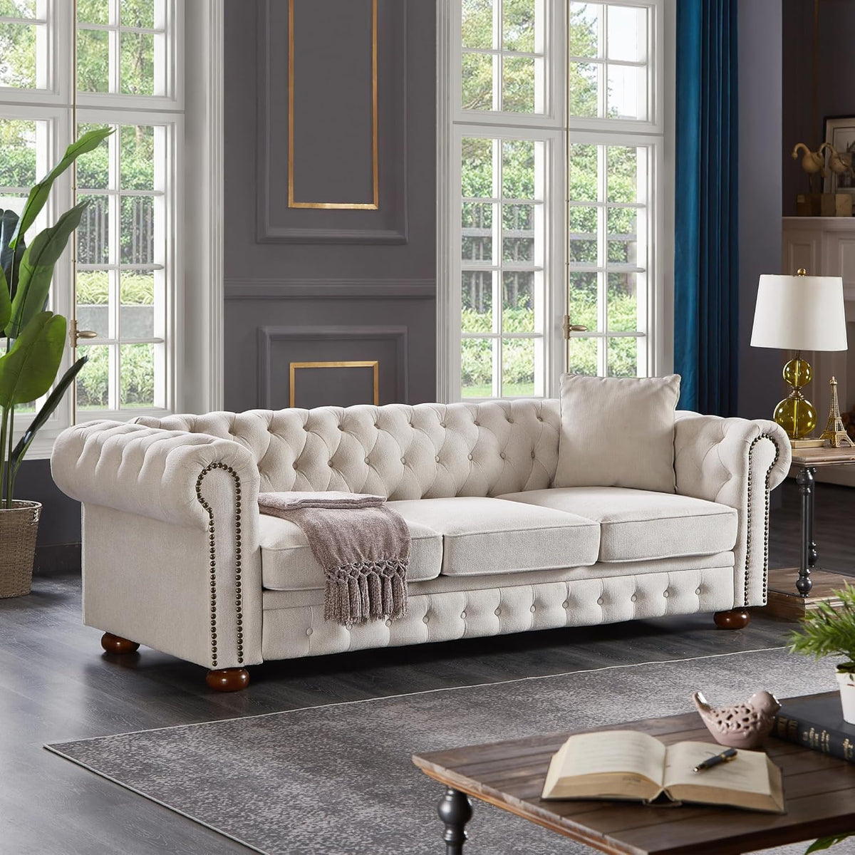 Beige Linen Chesterfield Sofa I971365