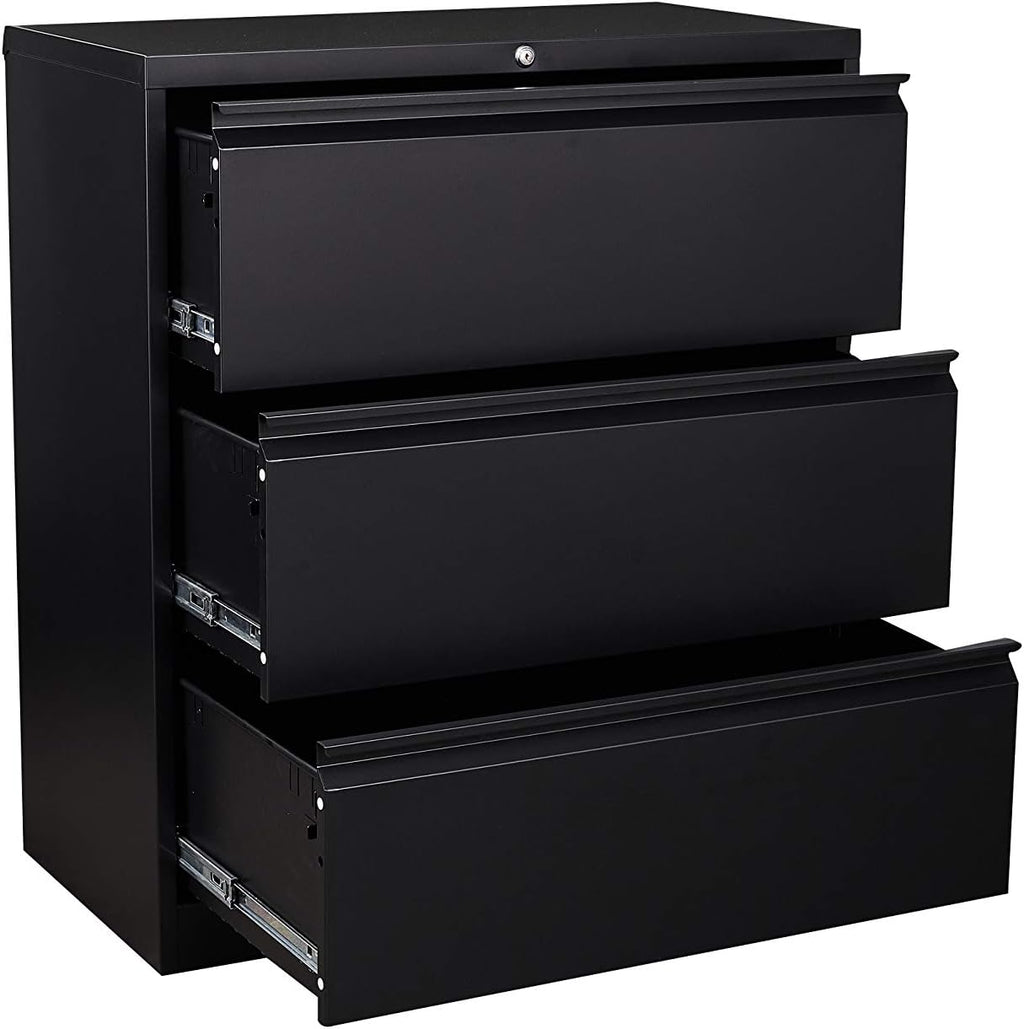 Black 3 Drawer Metal Lateral File Cabinet with Lock C36359