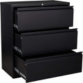 Black 3 Drawer Metal Lateral File Cabinet with Lock C36359