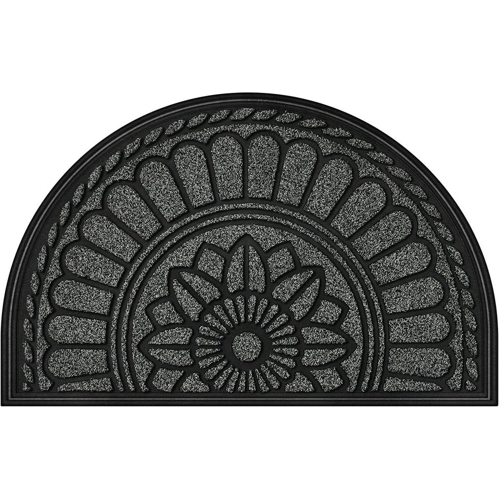 Half Round Door Mat, Non-Slip Rubber Low-Profile Doormat, 23.5" x 35.5", Gray T576