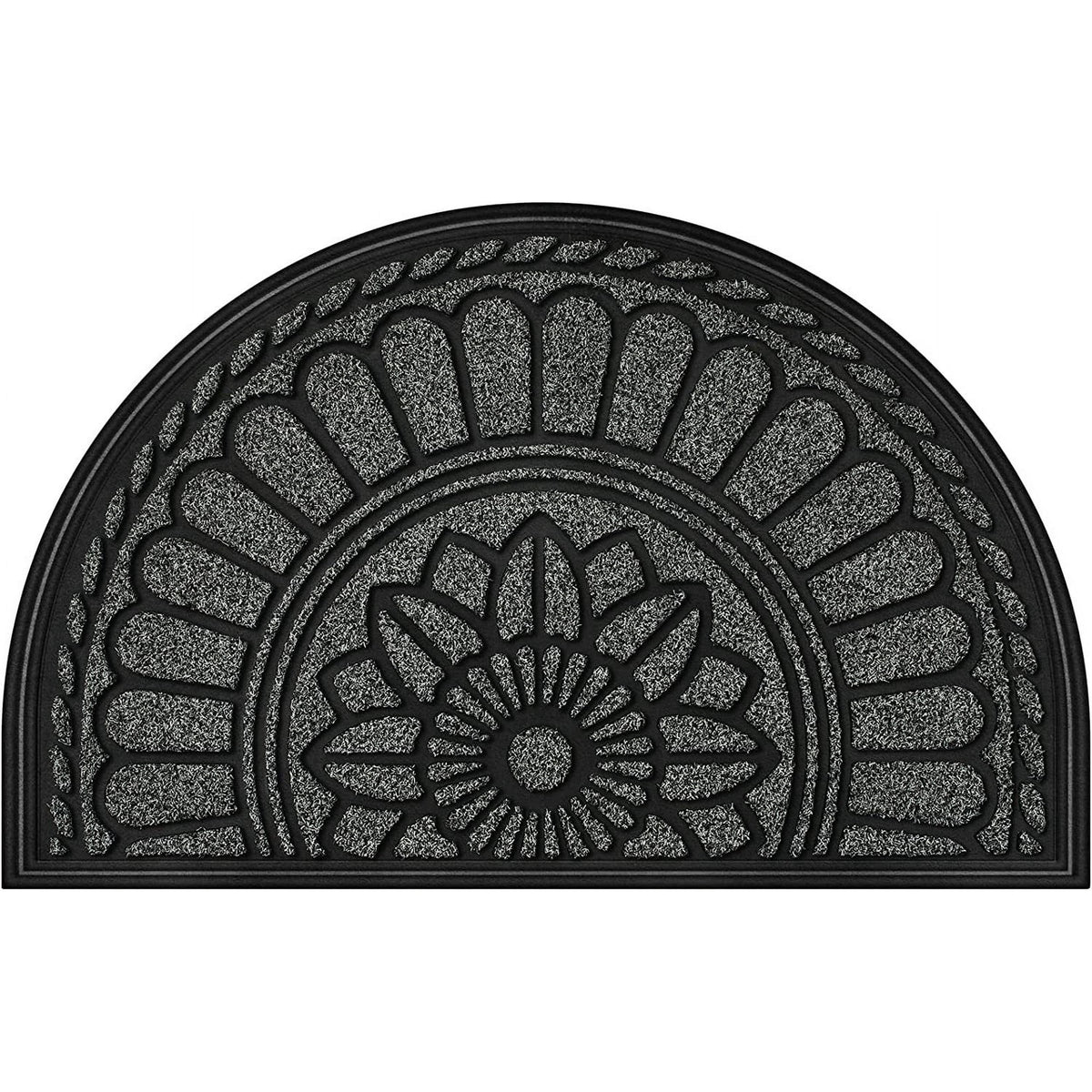 Half Round Door Mat, Non-Slip Rubber Low-Profile Doormat, 23.5" x 35.5", Gray T576