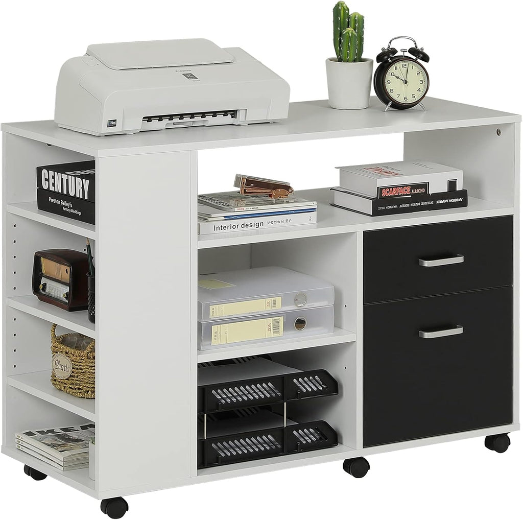 Black Rolling Wood File Cabinet with Storage Shelf V862